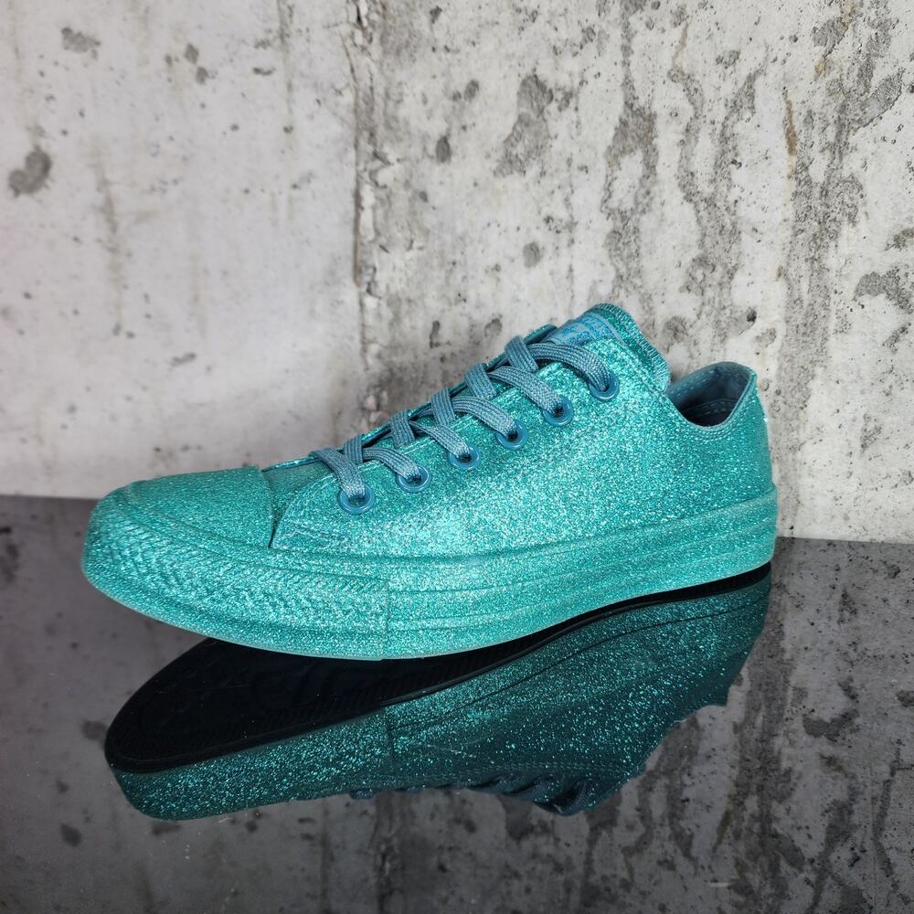 Converse All Star Low Brittany Glitter Lace Up Shoes Women's Size 8 Green